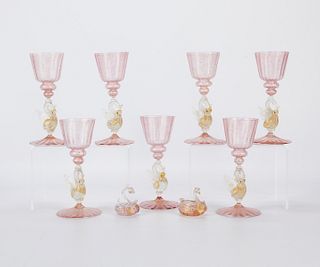 Set 9 Venetian Murano Swan Glassware Salviati