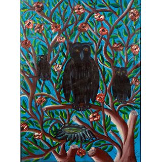 Fritz Merise (Haitian, b. 1946) Original Oil Painting, Owl