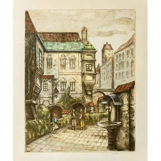 Etching on Canvas Paper, Vintage City L. Mariae
