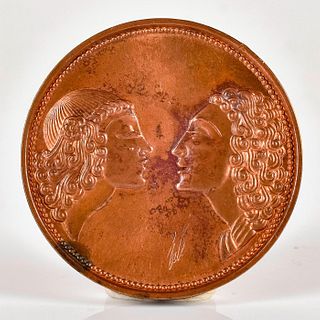 Erte Bronze Coppered Double Sided Medallion, The Kiss