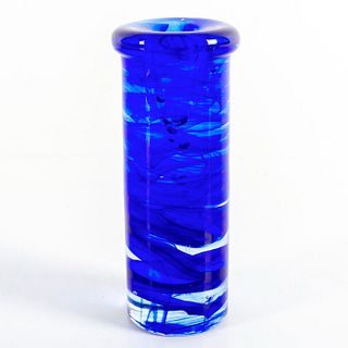 Kosta Boda Art Glass Cobalt Blue Candlestick by Anna Ehrner