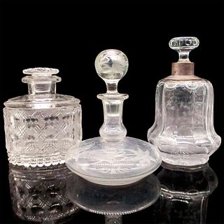 3pc Vintage Etched Glass Spirits/Whiskey Decanters