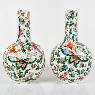 Pair of Hong Kong Vases, Butterflies and Flowers