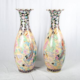 Two Large Chinese Export Palace Vases, Celestial Maidens