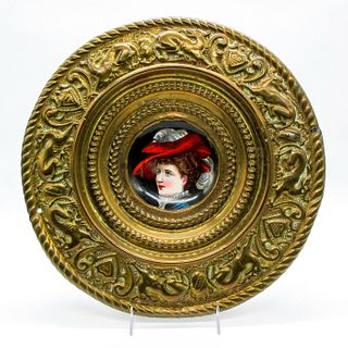 Antique Brass Framed Porcelain Portrait Plate