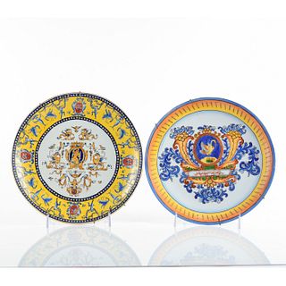 2pc Vintage Yellow and Blue Chinese Export Decorative Plates