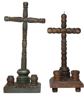 (2) TURNED WOOD CROSSES, MEXICO