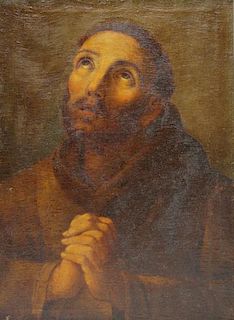 18th/19th C. Oil on Canvas. Praying Monk.