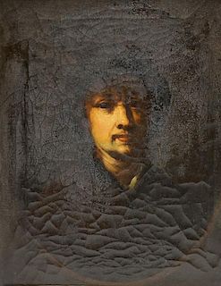 After Rembrandt. 19th C. Oil on Canvas Portrait.