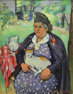 SIMKHOVITCH, Simka. Oil on Canvas. Woman with Cat