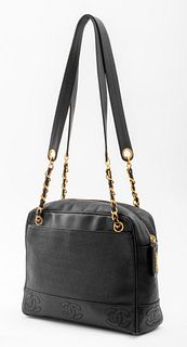 Vintage Chanel Black Leather Shoulder Bag