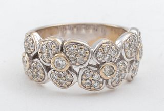 18K White Gold Diamond Floral Wide Band Ring