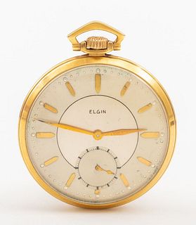 Vintage Elgin 14K Gold Open Face Pocket Watch 17J