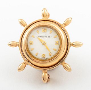 Vtg 14K Gold Tiffany & Co Ship Wheel Brooch Watch
