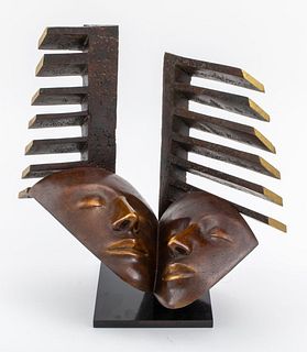 Etienne Pirot Modern Bronze Couple Sculpture