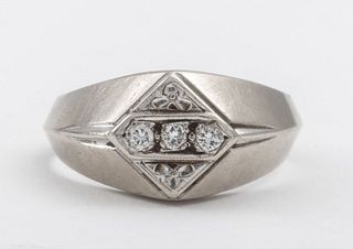 VTG Art Deco 14K White Gold Diamond Men's Ring