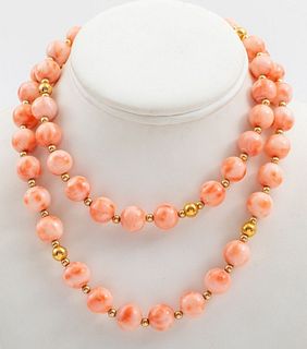Vintage 14K Gold Salmon 20MM Coral Bead Necklace