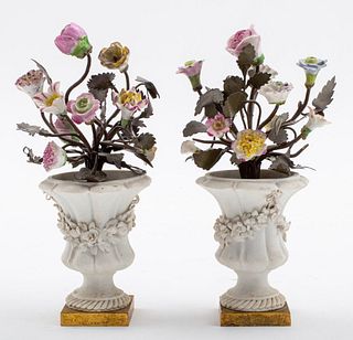 French Louis XV Porcelain Flower Arrangements, Pr.