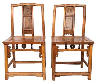 Chinese Hardwood Side Chairs, Pair