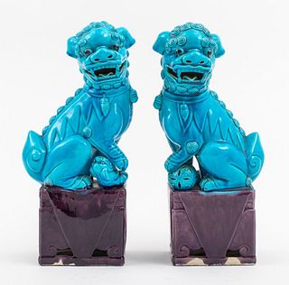 Chinese Turquoise Glazed Ceramic Foo Dog, Pair