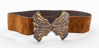 Vintage YSL Butterfly Motif Brown Suede Belt