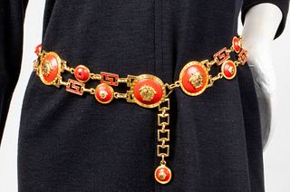 Gianni Versace Red Leather And Gold-Tone Belt