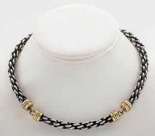 Vintage Sterling Silver & 18K Gold Collar Necklace