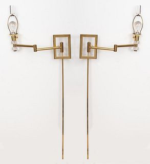Modern Lucite & Gold Tone Wall Sconces, Pair