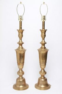 Hollywood Regency Tall Brass Lamps, Pair