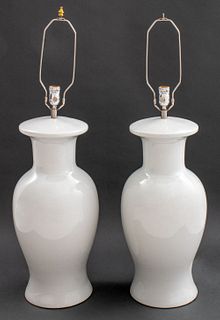 Massive Blanc de Chine Ceramic Baluster Lamps, Pr