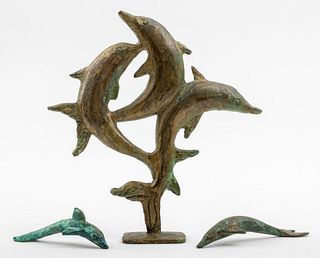 Italian Brutalist Verdigris Bronze Group, Dolphins