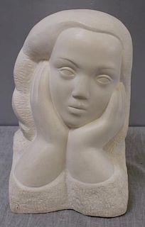 PRIVER, Aharon. White Marble Carved Head of a Girl