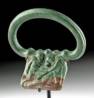 Roman Bronze Handle Caped Nude Males Fighting