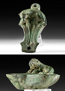Published & Exhibited Roman Bronze Oil Lamp with Lion