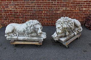 Matched Pair of 19th Century Recumbent Marble