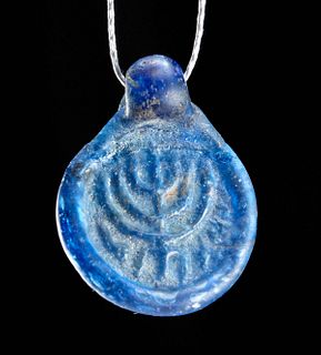 Rare Romano-Byzantine Glass Pendant Menorah