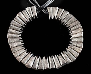 Incredible 10th C. Viking Silver Necklace w/ 38 Fishtail Pendants