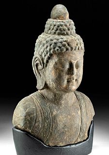 Chinese Ming Dynasty Stone Bust of Buddha