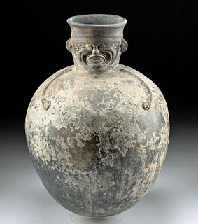 Impressive Moche Blackware Figural Jar Anthropomorphic Visage