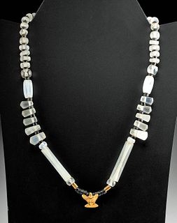 Wearable Necklace w/ Tairona Quartz Bead & Gold Bird