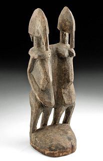 20th C. African Dogon Wood Conjoined Ancestors, Nommo