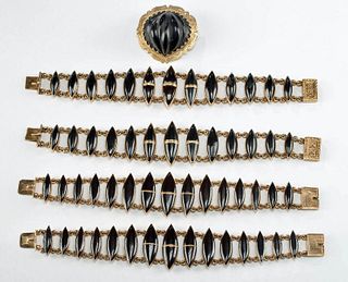 1890s Hawaiian Gold / Ebony Bracelets + Brooch, ex-Rycroft