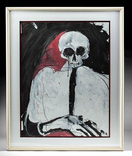 Signed Fritz Scholder Painting - Skeleton, 2001