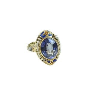 Sapphire, Pearl and 14K Ring
