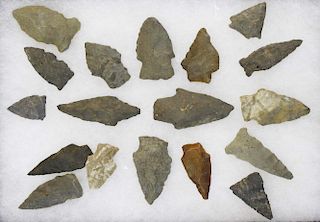 Duffel Flats, Fonda, NY Archaic arrowheads, points- 18 pcs, length 1”- 2”