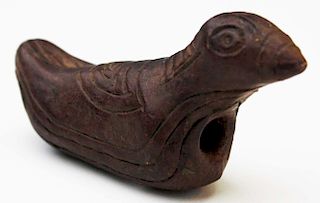 incised pottery bird effigy pipe (ex Breeding collection), length 3.5”