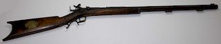19th c single shot percussion cap target rifle made by Hatch, Burlington VT. 40cal, oct barrel 31_",