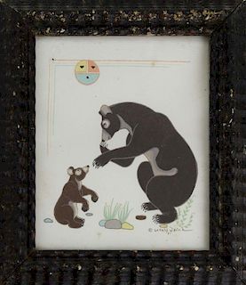 Gerald Nailor print mother bear and cub, 1951. 5½"x6½".