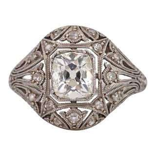 Art Deco Platinum With Old mine Diamonds