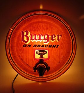 Rare 1957 New-in-Box Burger Beer Barrel-End Sign Cincinnati, Ohio